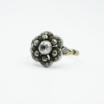 Bague - 14 carats Or jaune, Argent - Diamant