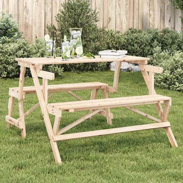 vidaXL Picknicktafel met banken 2-in-1 ombouwbaar massief, Tuin en Terras, Tuintafels, Verzenden, Nieuw