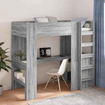 vidaXL Stapelbedframe met Bureau Grijs Sonoma 90 x 200 cm, Verzenden, Nieuw