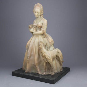 Johannes Dommisse (1878-1955) - Sculpture, Lady with dogs,