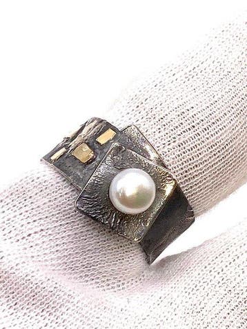 Zonder minimumprijs - Ring - 18 karaat Zilver, Geel goud