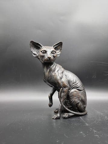 Statue, Bronze Sphynx Cat Hand-Crafted - 21.5 cm - Bronze -