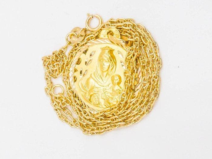 Collier avec pendentif - 18 carats Or jaune, Handtassen en Accessoires, Antieke sieraden