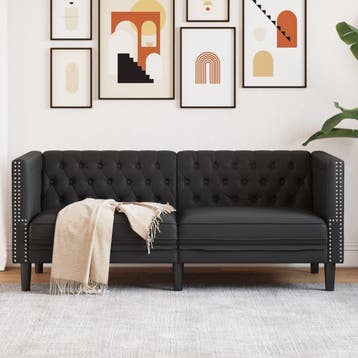 vidaXL Tweezitsbank Chesterfield-stijl kunstleer zwart, Huis en Inrichting, Verzenden, Nieuw