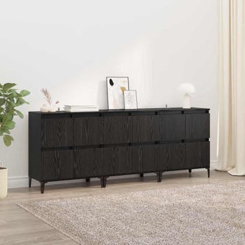 vidaXL Dressoirs 3 st Zwart Eiken 60 x 35 x 70 cm Bewerkt, Huis en Inrichting, Kasten | Dressoirs, Verzenden, Nieuw
