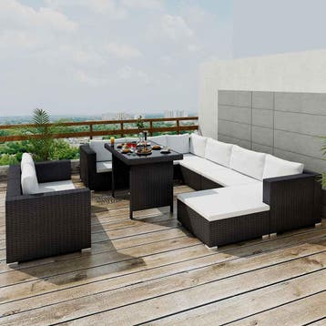 vidaXL 10-delige Loungeset met kussens poly rattan zwart, Verzenden, Nieuw, Loungeset
