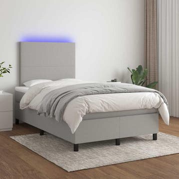 vidaXL Boxspring met matras en LED stof lichtgrijs 120x200, Verzenden