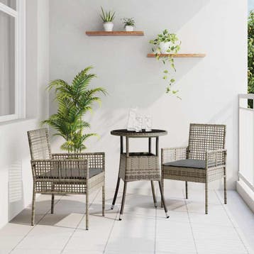 vidaXL Tuin Eettafel Set 3 st Grijs poly rattan, Verzenden, Nieuw
