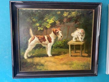 Lajos Sziklai (1900-1949) - Hond met kitten