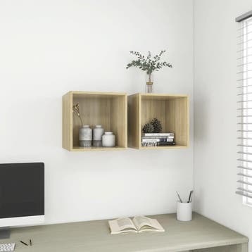 vidaXL Wandkasten 2 st 37x37x37 cm bewerkt hout sonoma, Verzenden, Nieuw