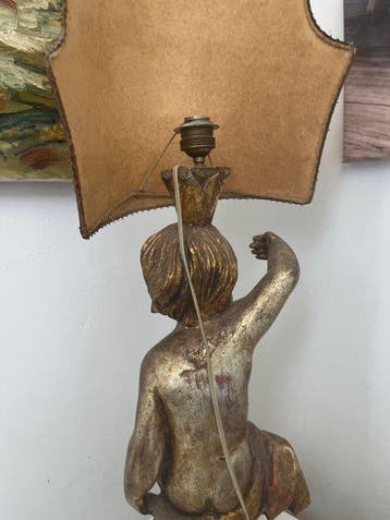 Tafellamp - Hout, Goud - Vintage tafellamp