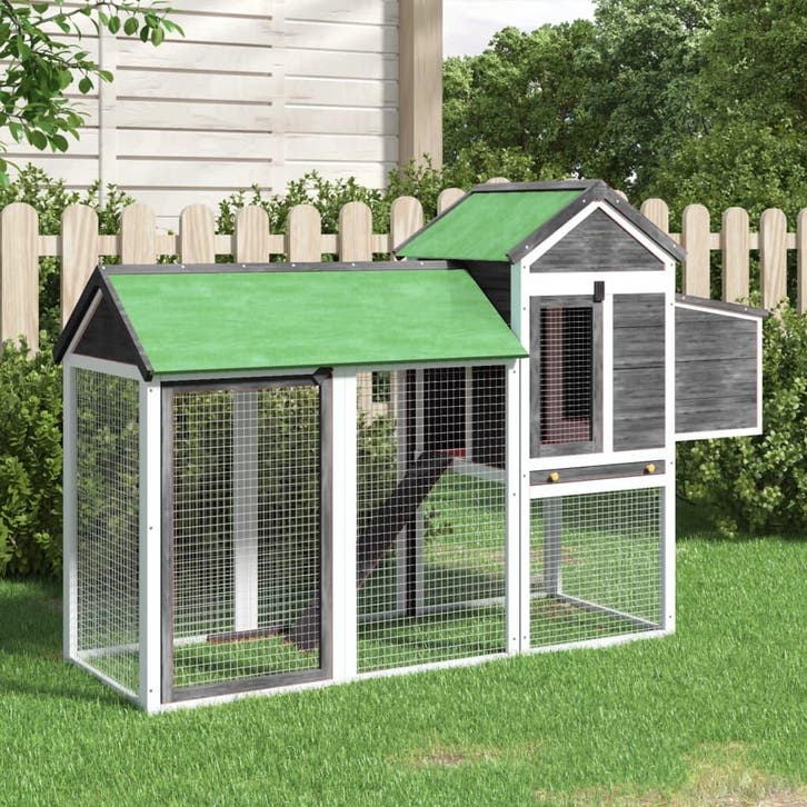 vidaXL Kippenhok 193x65x117 cm massief grenenhout grijs, Dieren en Toebehoren, Knaagdieren en Konijnen | Hokken en Kooien, Nieuw