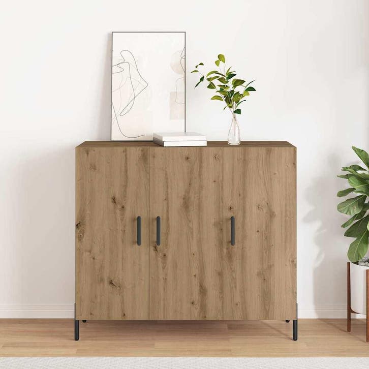 vidaXL Dressoir Artisan Eiken 90 x 34 x 80 cm Bewerkt hout, Huis en Inrichting, Kasten | Dressoirs, Nieuw, Verzenden