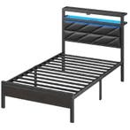 Bedframe met lattenbodem - 90x200 cm - Metaal - Zwart - Seve, Verzenden
