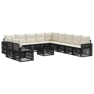 vidaXL Tuinbank Set 12 pcs Zwart en Crème Wit poly rattan, Verzenden, Nieuw
