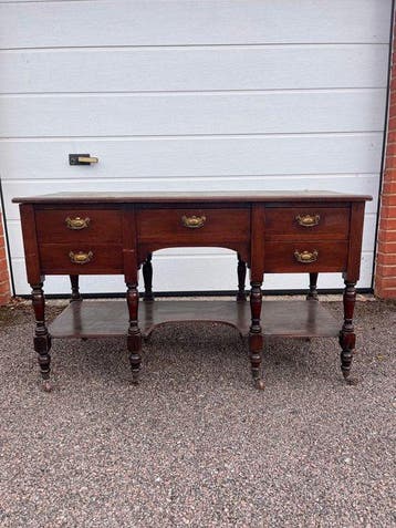 Bureau - Mahonie, Leder, Messing, Hout - Antieke