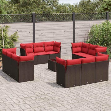 vidaXL 13-delige Loungeset met kussens poly rattan bruin, Verzenden, Nieuw, Loungeset