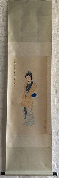 VROUW, INKT EN KLEUR OP PAPIER, HANGENDE ROL, - Zhang Daqian