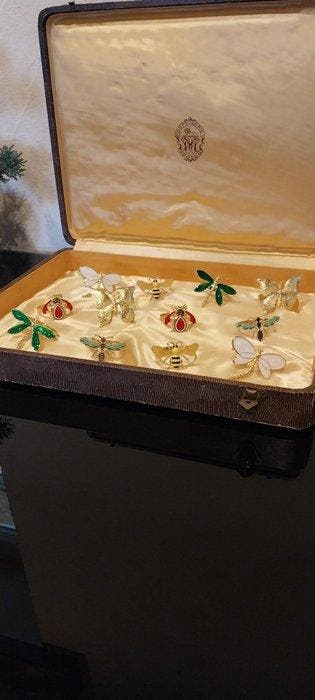 Servetring (12) - Verschillende dieren - Verguld messing, Antiek en Kunst, Antiek | Meubels | Tafels