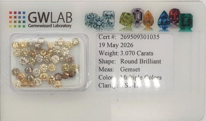 Zonder minimumprijs - 42 pcs Diamant (Natuurlijk gekleurd) -, Handtassen en Accessoires, Edelstenen