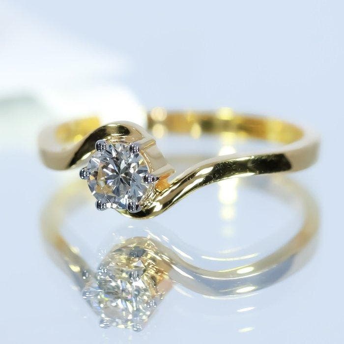 Ring - 18 karaat Geel goud - 0.34ct. tw. Diamant, Bijoux, Sacs & Beauté, Bagues