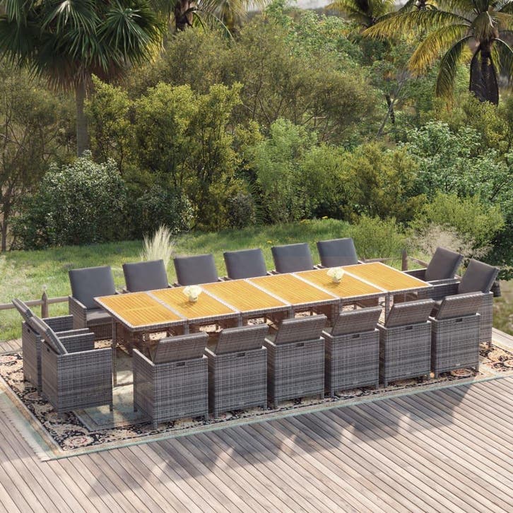 vidaXL 17-delige Tuinset met kussens poly rattan grijs, Tuin en Terras, Tuinsets en Loungesets, Tuinset, Nieuw, Verzenden