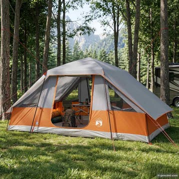 vidaXL Gezinstent met regenhoes waterdicht 6-persoons Grijs, Caravans en Kamperen, Verzenden, Nieuw