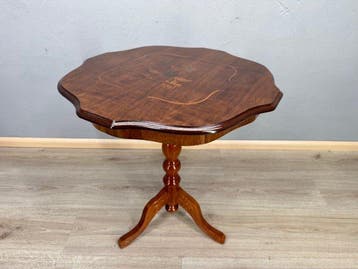 Franse houten bijzettafel wijntafel met intarsia -