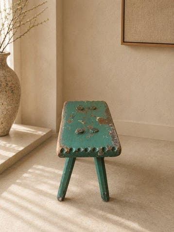 Kruk - bohemien - Eik - Oude handgemaakte eikenhouten kruk