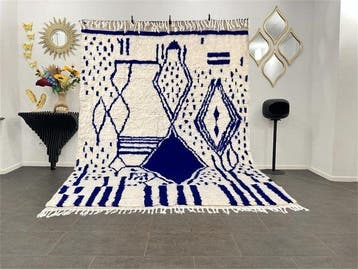Berber, Wit en blauw Berberentapijt Beni Ouarain - Tapijt -, Nieuw