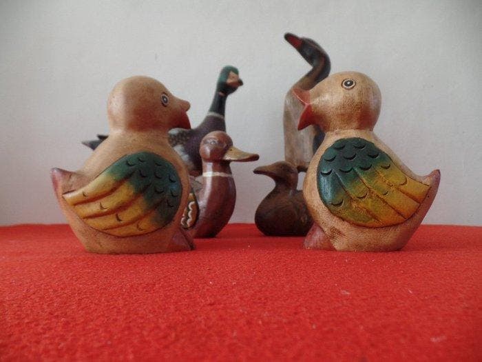 6 Leuke decoratieve houten eenden - Figure - Bois, Antiek en Kunst, Antiek | Speelgoed