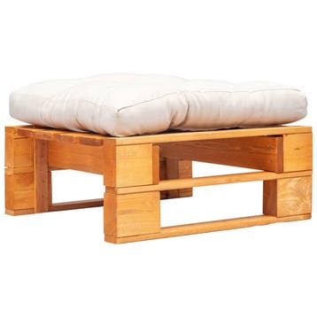 vidaXL Tuinpoef met zandkleurig kussen pallet hout, Verzenden