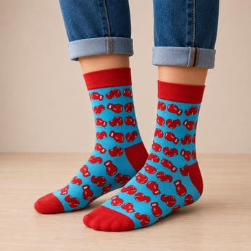 Sokken katoen - bokshandschoenen print - blauw rood - maat, Kleding | Dames, Sokken en Kousen, Nieuw