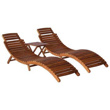 vidaXL Ligbedden met theetafel 3-delig massief acaciahout, Tuin en Terras, Verzenden, Nieuw