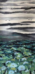 INK AND COLOR ON PAPER PAINTINGLOTUS - Attributed to