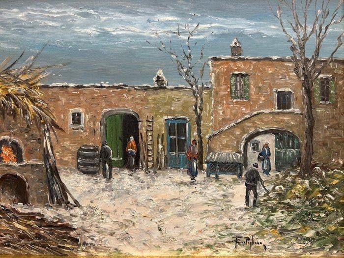 Francesco Castiglione (XX) - Nevicata in campagna, Antiquités & Art, Art | Peinture | Classique