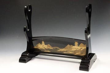 Antiek Japans Zwaardstand Katana-kake Zwarte Lak Gouden, Antiek en Kunst