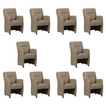 Set van 10 Leren eetkamerstoelen Sharp - Toledo Mocca, Ophalen of Verzenden