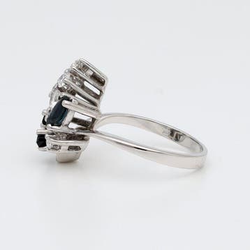 Ring - 14 karaat Witgoud - Diamant/Saffier, Nieuw