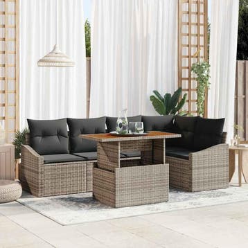 vidaXL Tuinbank Set 6 st Grijs Poly rattan, Tuin en Terras, Verzenden, Nieuw