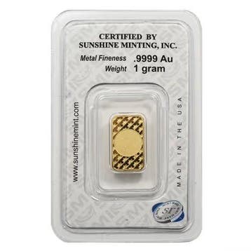 1 gram - Goud .999 - 1g .9999 Fine Gold Bar USA Sunshine