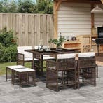 vidaXL 9-delige Tuinset met kussens poly rattan bruin, Verzenden, Nieuw, Tuinset