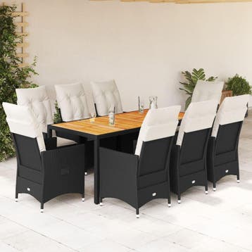 vidaXL 9-delige Tuinset poly rattan zwart, Verzenden, Nieuw, Tuinset