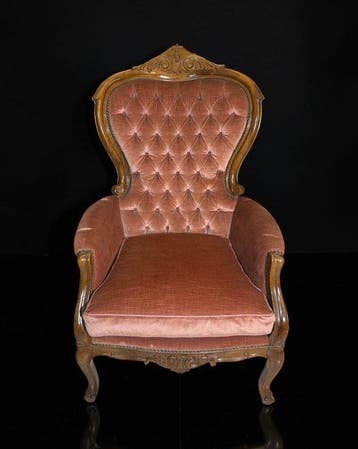 Fauteuil - Chesterfield - Fluweelroze (Pink) - Walnoot -