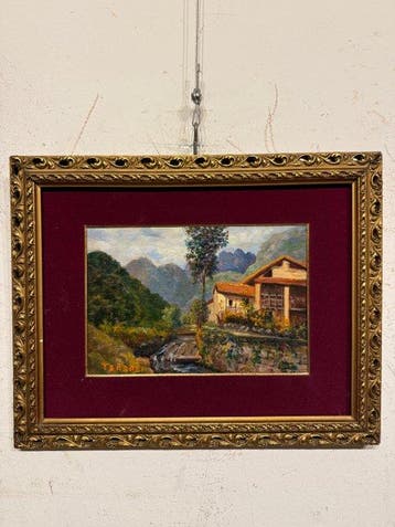 Ugo Terzoli (1875-?) - Scorcio di baita con Ruscello e