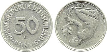 Duitsland Fehlpraegung 50 Pfennig 1950 G Stempeldrehung 180, Verzenden