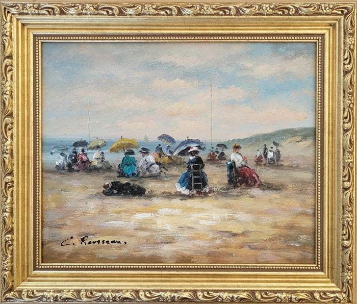 Camille Rousseau (1949) - Normandie ~ Sur la plage au, Antiquités & Art, Art | Peinture | Classique