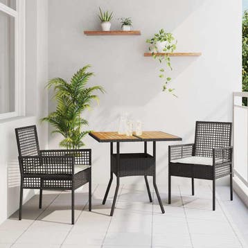 vidaXL Tuin Eettafel Set 3 st Zwart poly rattan, Tuin en Terras, Verzenden, Nieuw