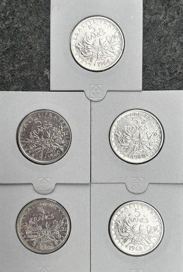 Frankrijk. 5 Francs 1960/1964 Semeuse (lote de 5 moedas)