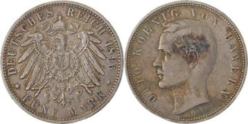 Duitsland 5 Mark Otto Koenig von Bayern 1896 D fast sehr..., Verzenden, België
